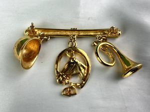 Brooch Bar Pin With Equestrian Charms