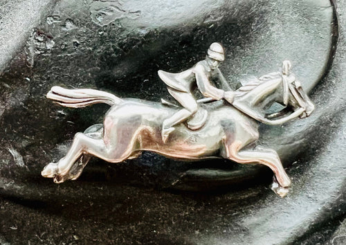 Brooch Pin Sterling Silver in Rider Jumping a Horse Form