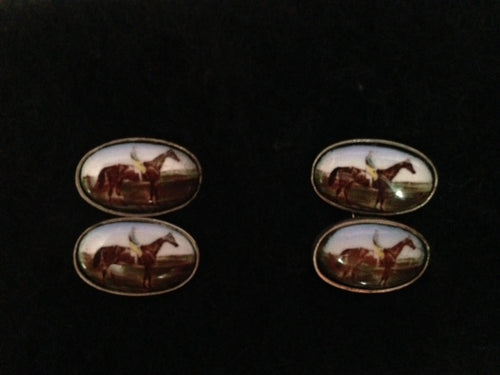 Cuff Links Sterling Silver and Porcelain Horse and Rider