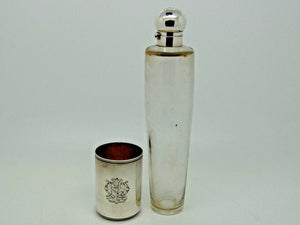 Flask - Gentleman's Antique Riding Flask with Leather Holster and Sterling Bayonet Cap and Cup