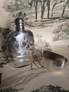Flask Sterling Silver and Crystal Large Victorian Ladies Flask