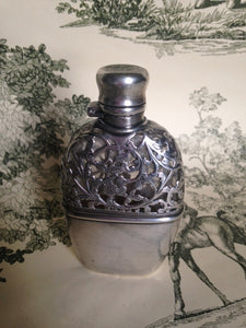 Flask Sterling Silver and Glass Victorian Removable Cup