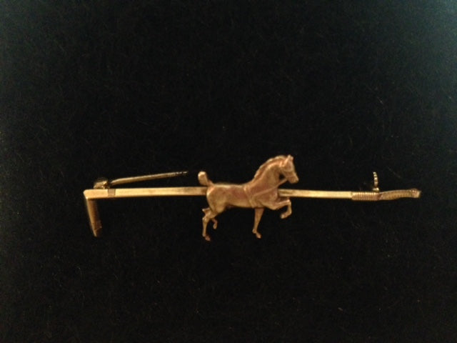 Stock Pin Sloan & Co. 14 kt Yellow Gold Prancing Horse on Hunt Whip Form