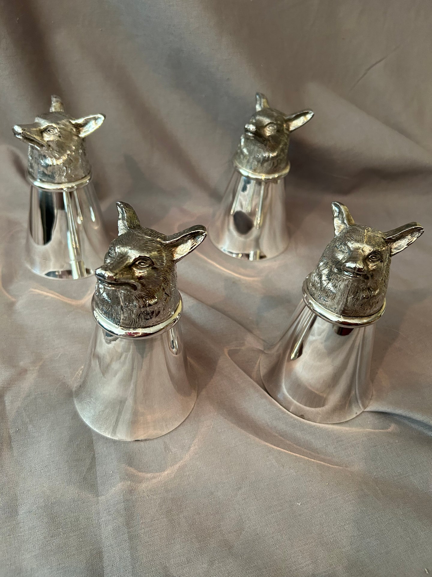 Stirrup Cup Set with Fox Head Base Form by the Leonard Silver Company Set of Four