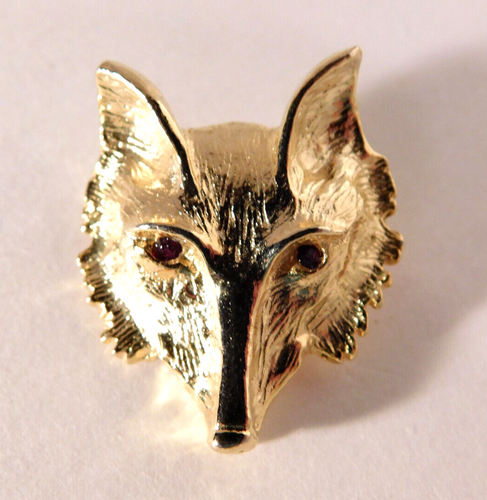 Brooch Fox Mask with Red Eyes Gold Tone P. Stacy Pin