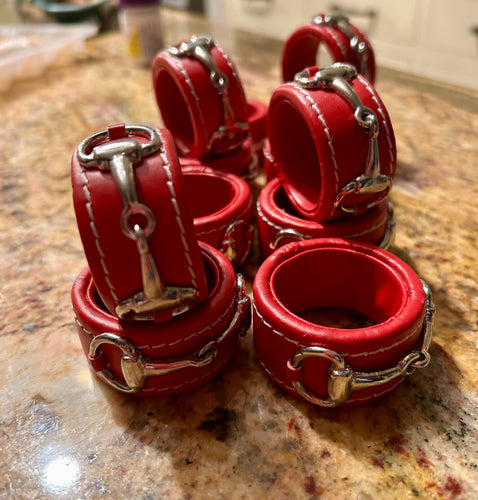 Napkin Rings Red Leather Snaffle Bits Set of 12