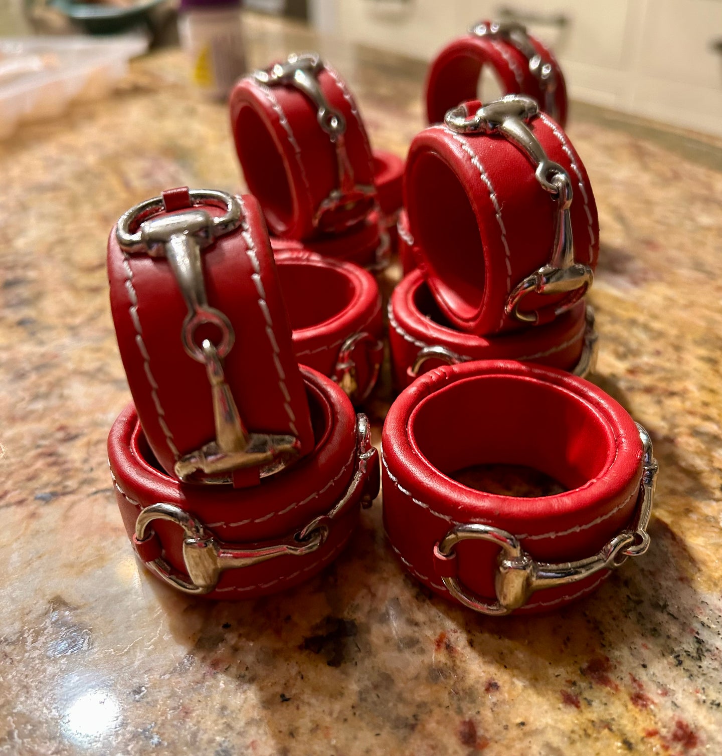 Napkin Rings Red Leather Snaffle Bits Set of 12