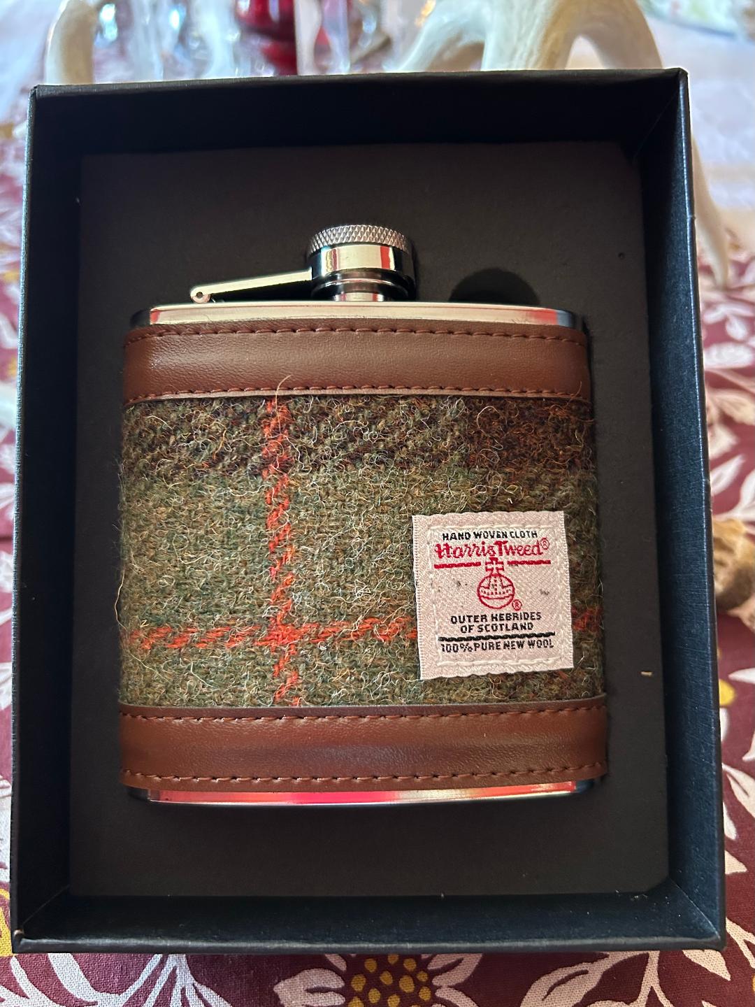 Flasks New Stainless Steel 6 oz Harris Tweed Tartan Cover