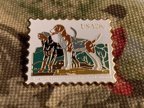 Pin Lapel American Foxhound and Black and Tan Hound Commemorative 20c Stamp