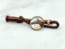 Stock Pin Leather and Wood Vintage in Whip Form with Horse Profile Reverse Intaglio