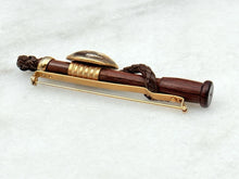 Stock Pin Leather and Wood Vintage in Whip Form with Horse Profile Reverse Intaglio