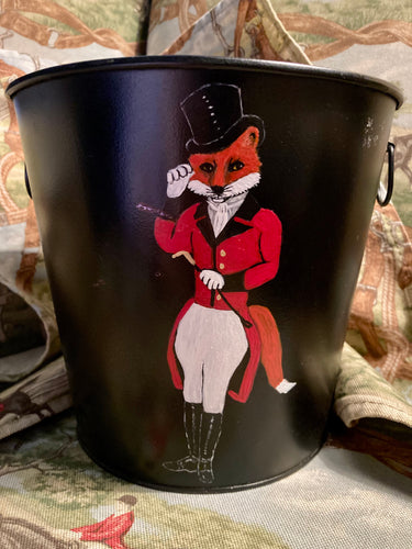 Pail Metal Hand Painted Dapper Fox Pail