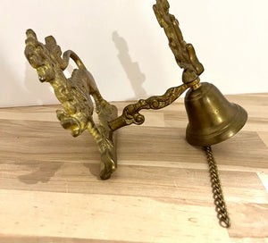 Bell Vintage Brass with Fox Hunter Finial and Royal Lion or Griffin Attachment Plate