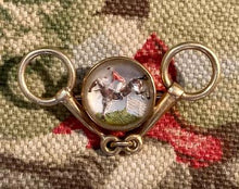 Brooch Vintage 14 kt Yellow Gold and Reverse Carved Painted Hunt Scene