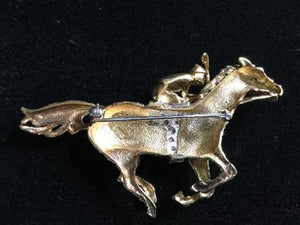 Brooch 14kt Yellow and White Gold and Diamonds and Sapphire in Race Horse and Jockey Form