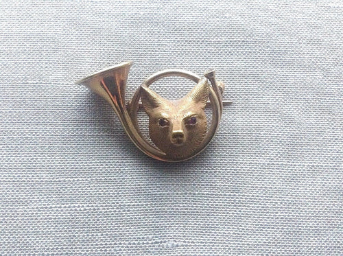 Brooch Vintage 14 kt Fox Mask and French Hunting Horn Form