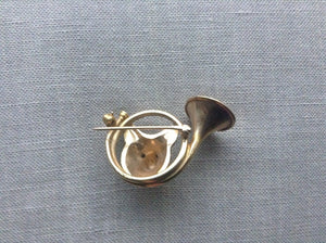 Brooch Vintage 14 kt Fox Mask and French Hunting Horn Form