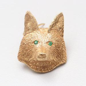 Brooch 18 kt Yellow Gold with Emerald Eyes Fox Mask Form
