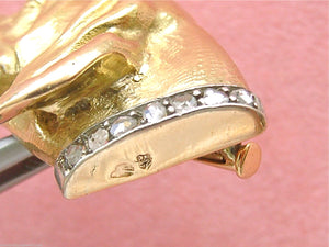 Brooch Hound Head Profile 18 kt Yellow Gold Platinum & Diamond Collar French Provenance