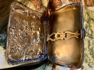 Case Antique Art Nouveau Silver Wash Cigarette Case with Hunt Scene