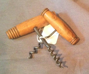 Corkscrews Antique French Wooden Handles Set of Two