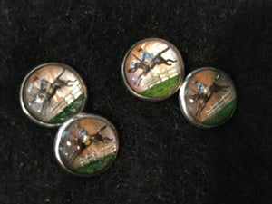 Cuff Links Sterling Silver Reverse Carved and Painted Crystal Jockey Racing