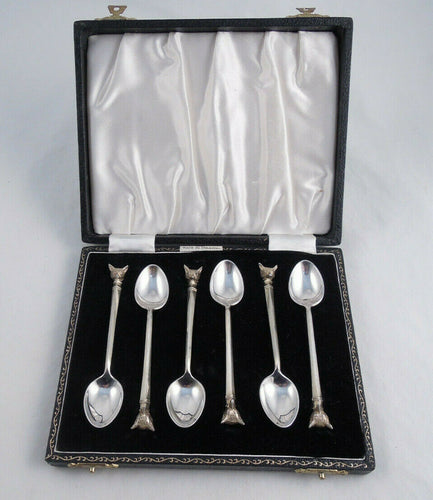Espresso Demitasse Vintage Fox Mask Handle Sterling Silver Spoon Set by William Suckling LTD