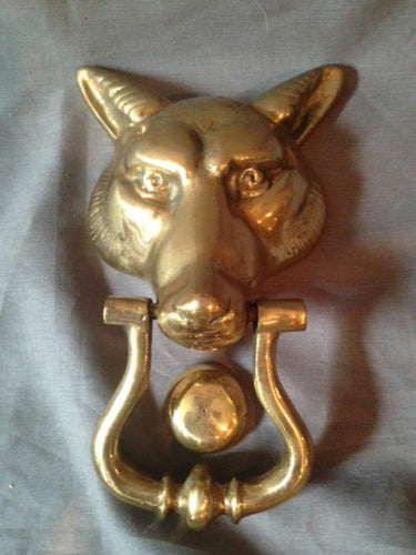 Door Knocker - Fox Mask - Brass with Strike Plate