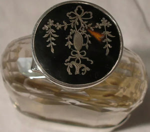 Flask Antique Sterling Silver Inlaid Bayonet Cap with Beveled Glass