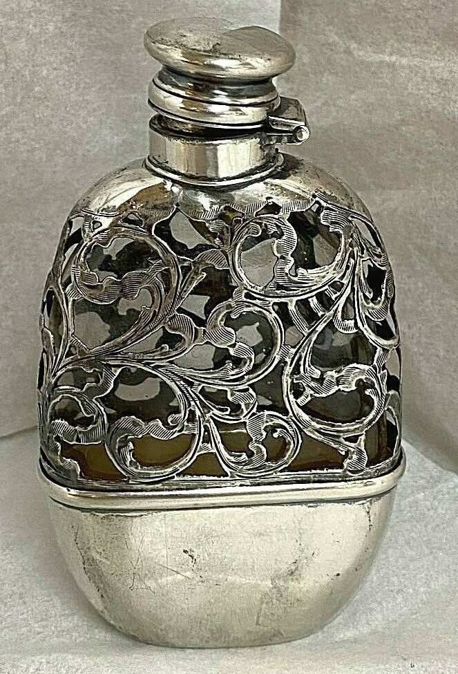 Flask Sterling Silver and Glass Victorian Era