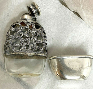 Flask Sterling Silver and Glass Victorian Era