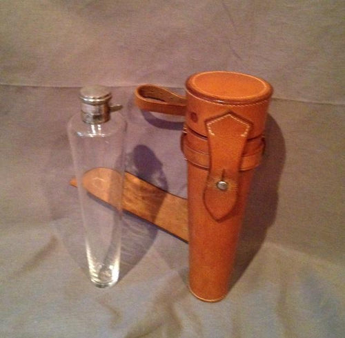 Flask Gentleman's Fox Hunting Flask With Bayonet Cap and Leather Holster Known Provenance