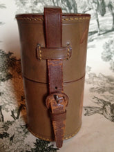 Flasks Vintage English Double Half Glass Flasks in Brown Leather Round Carrier