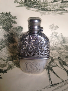 Flask - Sterling Silver and Glass - Ladies - Victorian - Removable Cup
