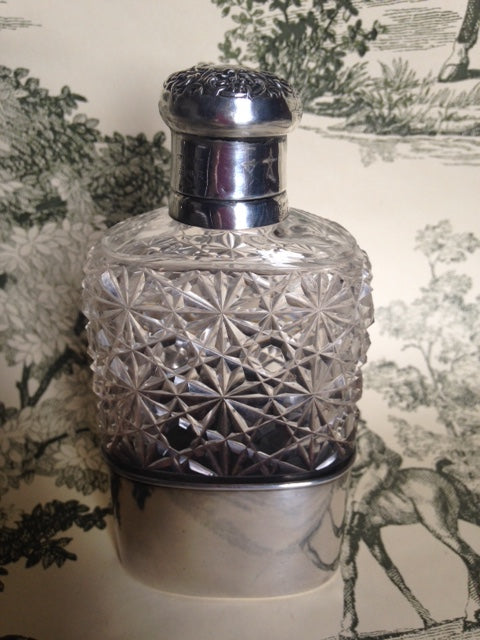 Flask Vintage Sterling Hobnail Cut Glass Ladies Flask with Removable Silver Cup