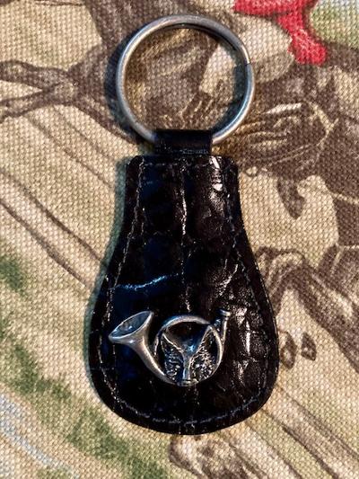 Key Fob New Amberhill Collections Black Leather with Fox Mask and Hunting Horn Embellishment