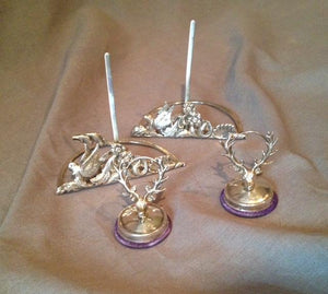Place Card and Menu Holders Sterling Silver English Stag and Pheasant Edwardian