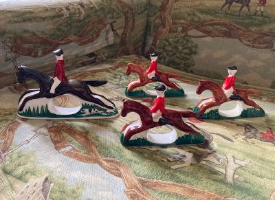 Napkin Rings Porcelain Hunt Scene Set of 4 Vintage