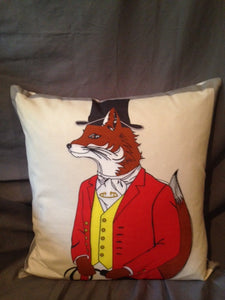 Pillow  Snooty Fox  Printed with Embroidered Gold Stock Pin New