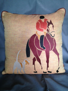 Pillow  Huntsman with Hound  Hand Embroidered New Linen Pillow