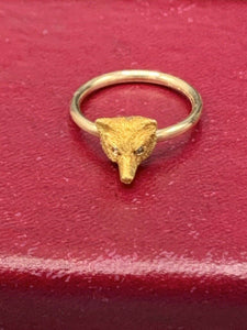 Ring14 kt Yellow Gold Fox Mask with Diamond Eyes