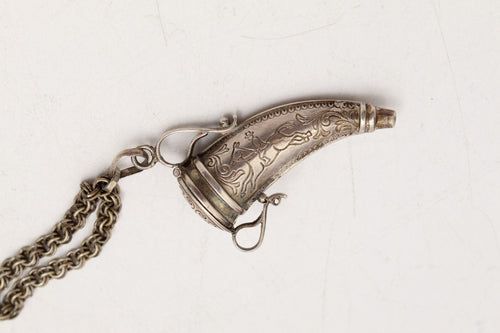 Snuff Box Victorian Sterling Silver with Hunting Scene and Chatelain