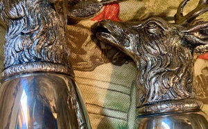 Stirrup Cups House of Gucci Pair Stag Heads Silver Wash Made in Italy