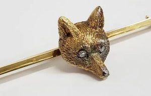 Stock Pin Vintage to Antique 14ct Yellow Gold with Fox Mask and Diamond Eyes Embellishment