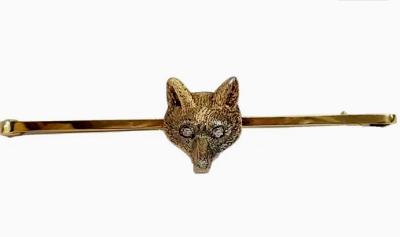 Stock Pin Vintage to Antique 14ct Yellow Gold with Fox Mask and Diamond Eyes Embellishment
