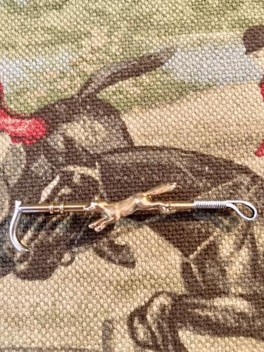 Stock Pin Vintage Ladies 9 ct and Sterling Silver Running Fox on Whip Form