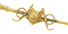 Stock Pin Vintage 14 kt Yellow Gold Fox Mask With Diamond Eyes on Bit and Hunt Whip Form