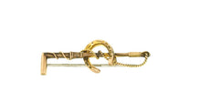Stock Pin 9 ct Yellow Gold Hunt Whip with Thong and Horseshoe Form