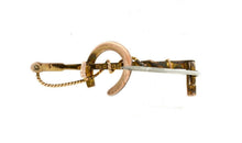 Stock Pin 9 ct Yellow Gold Hunt Whip with Thong and Horseshoe Form