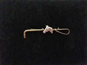 Stock Pin B.A. Ballou Yellow & White 14 kt Gold Horse Head Profile on Hunt Whip Form